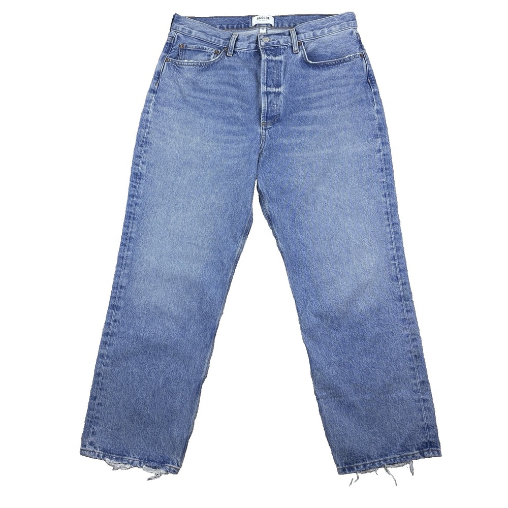 AGOLDE 90s Crop Jeans Womens 29 High Rise Organic Denim Y2K Button Fly Raw Hem